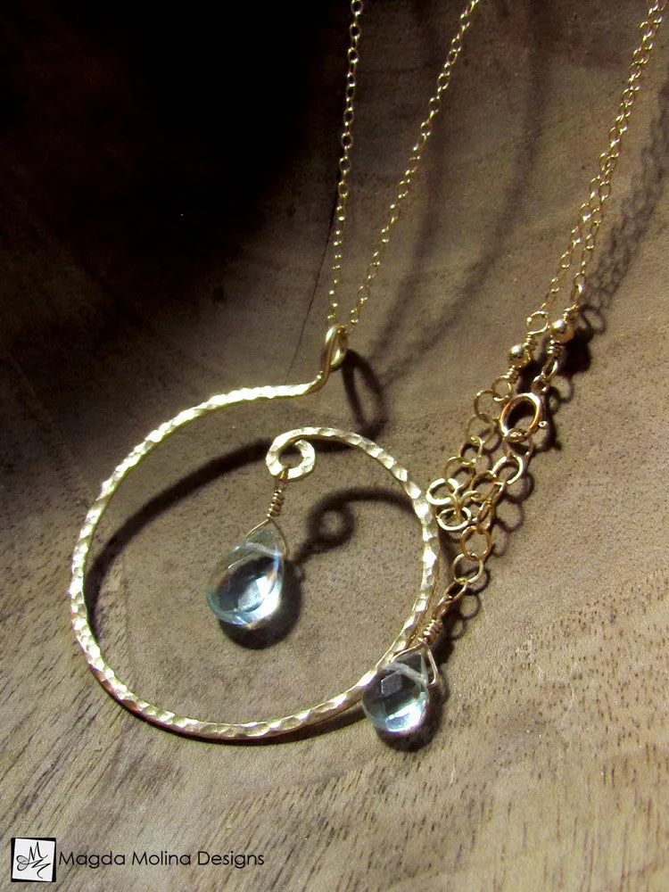 The Hammered Spiral & Light Blue Quartz Necklace