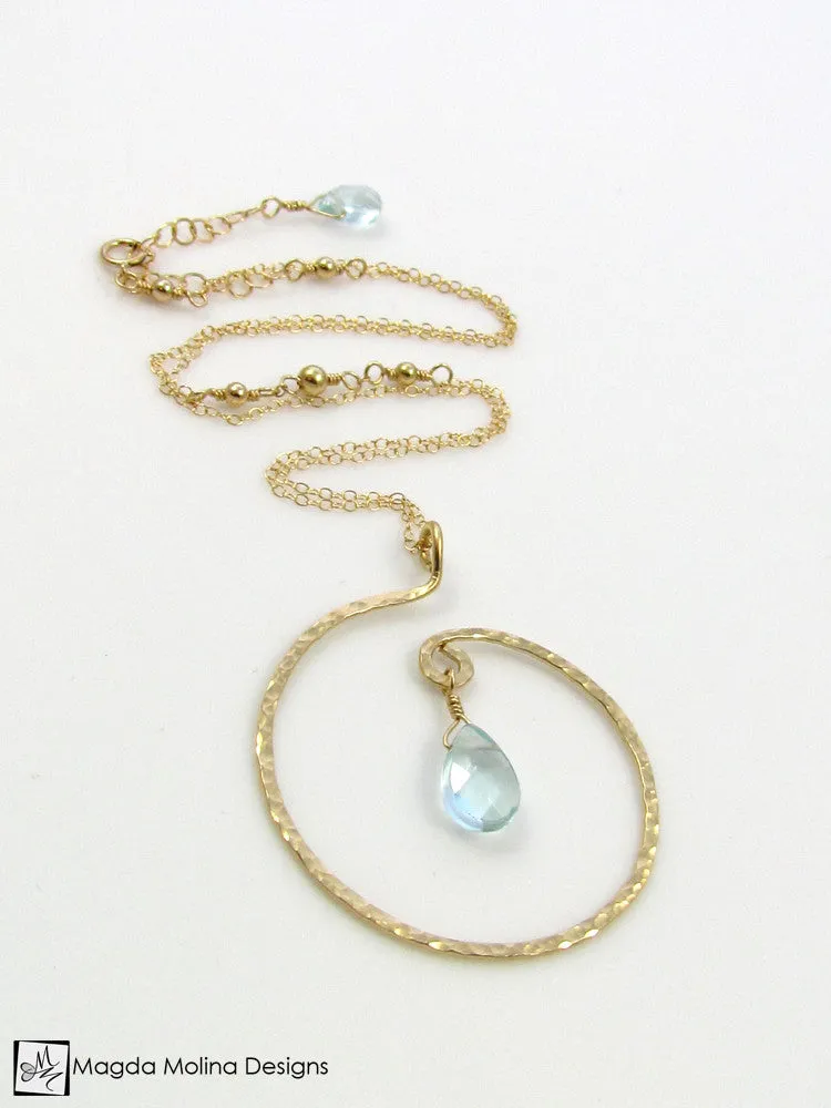 The Hammered Spiral & Light Blue Quartz Necklace