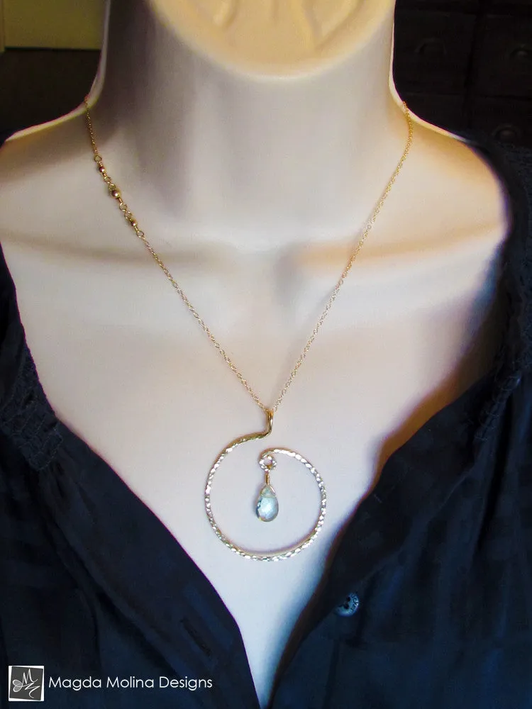 The Hammered Spiral & Light Blue Quartz Necklace