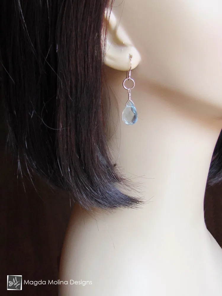 The Silver or Gold And Light Blue Quartz Pear Drop Earrings