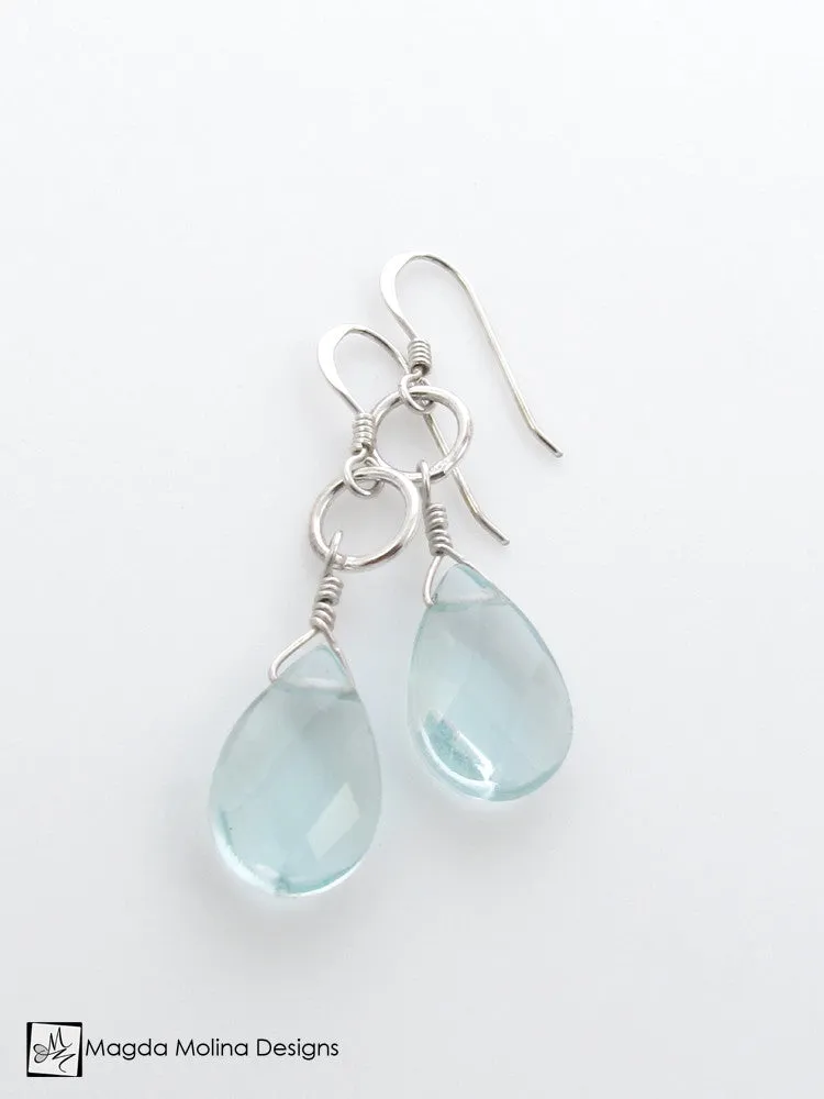 The Silver or Gold And Light Blue Quartz Pear Drop Earrings