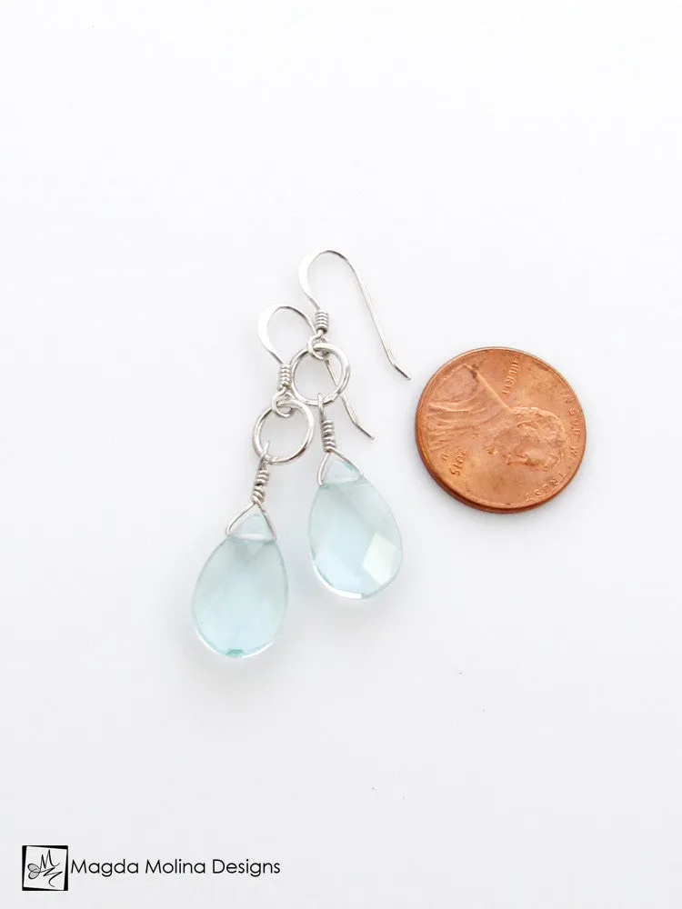 The Silver or Gold And Light Blue Quartz Pear Drop Earrings