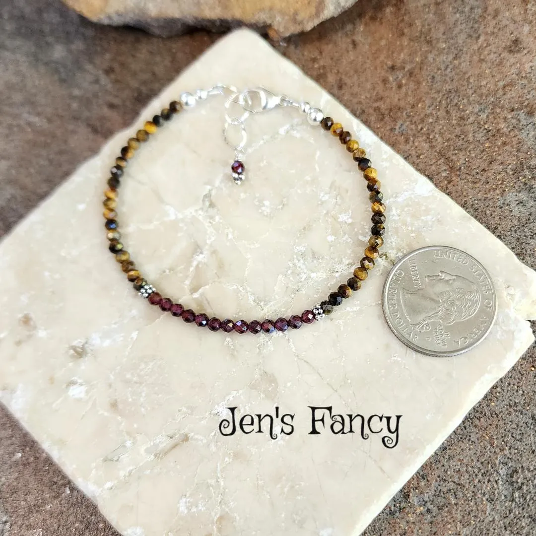 Tiger Eye & Garnet Gemstone Bracelet Sterling Silver