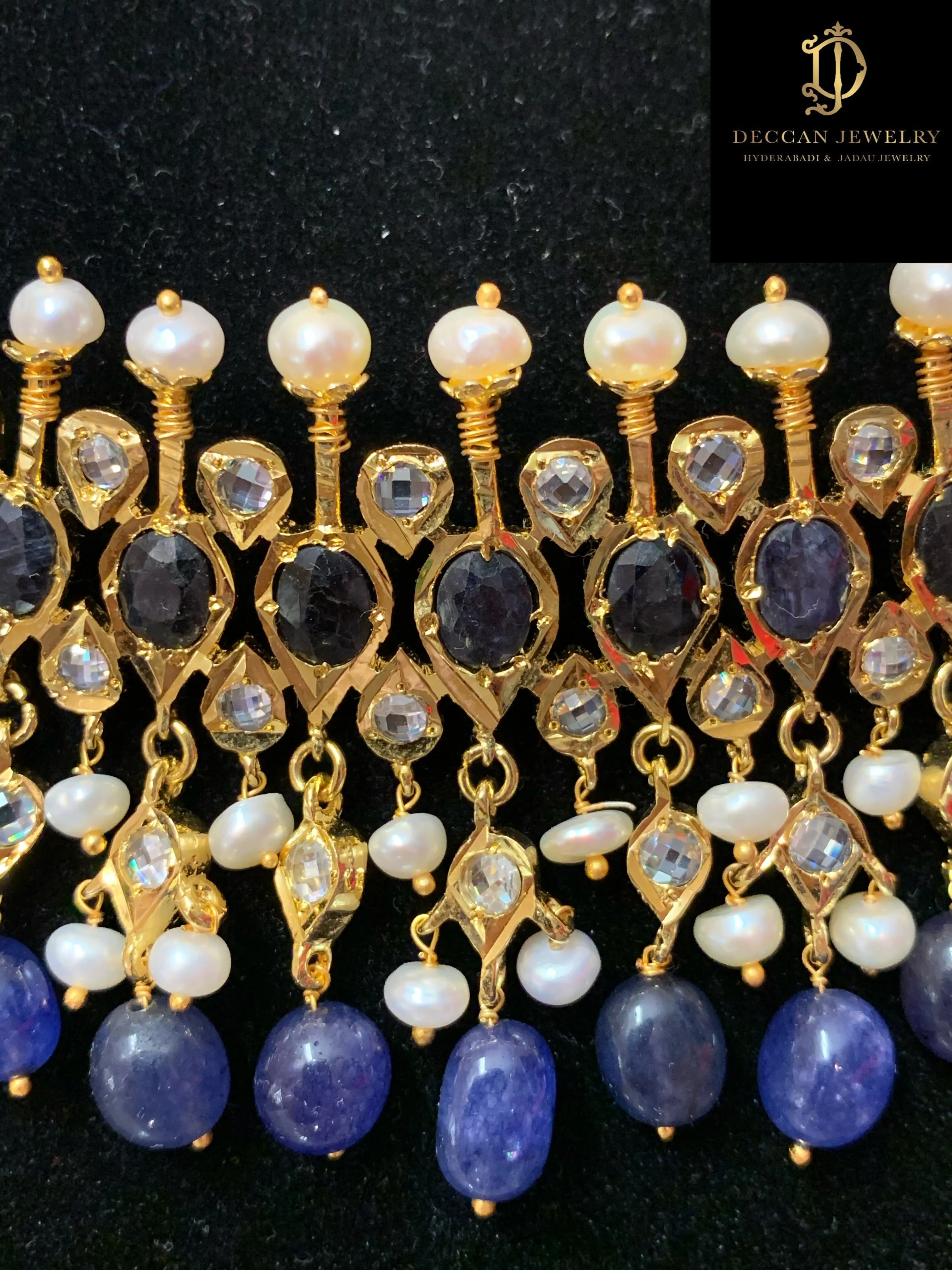 Tirmani in natural pearls and sapphires ( SHIPS IN 4 WEEKS  )