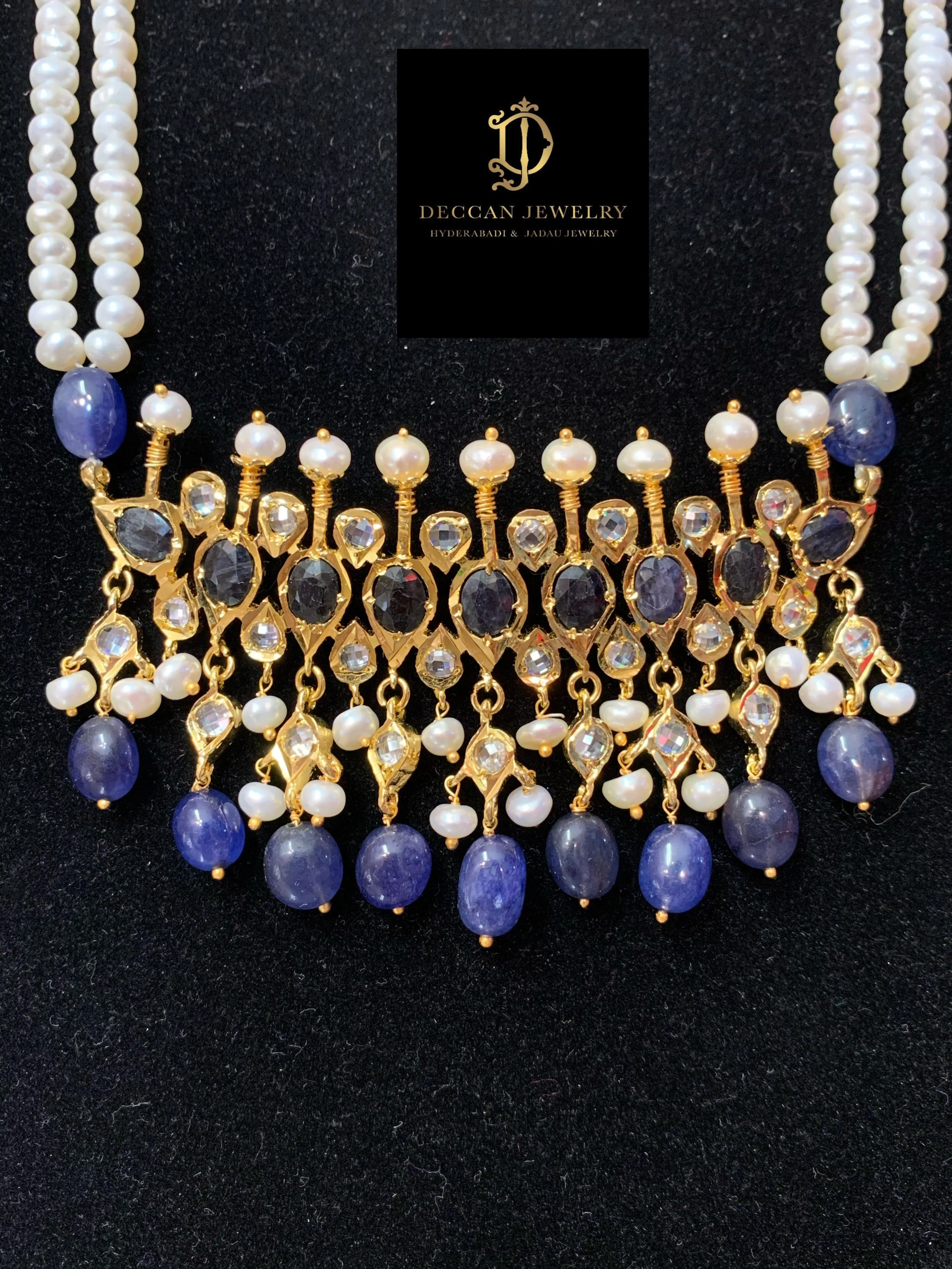 Tirmani in natural pearls and sapphires ( SHIPS IN 4 WEEKS  )