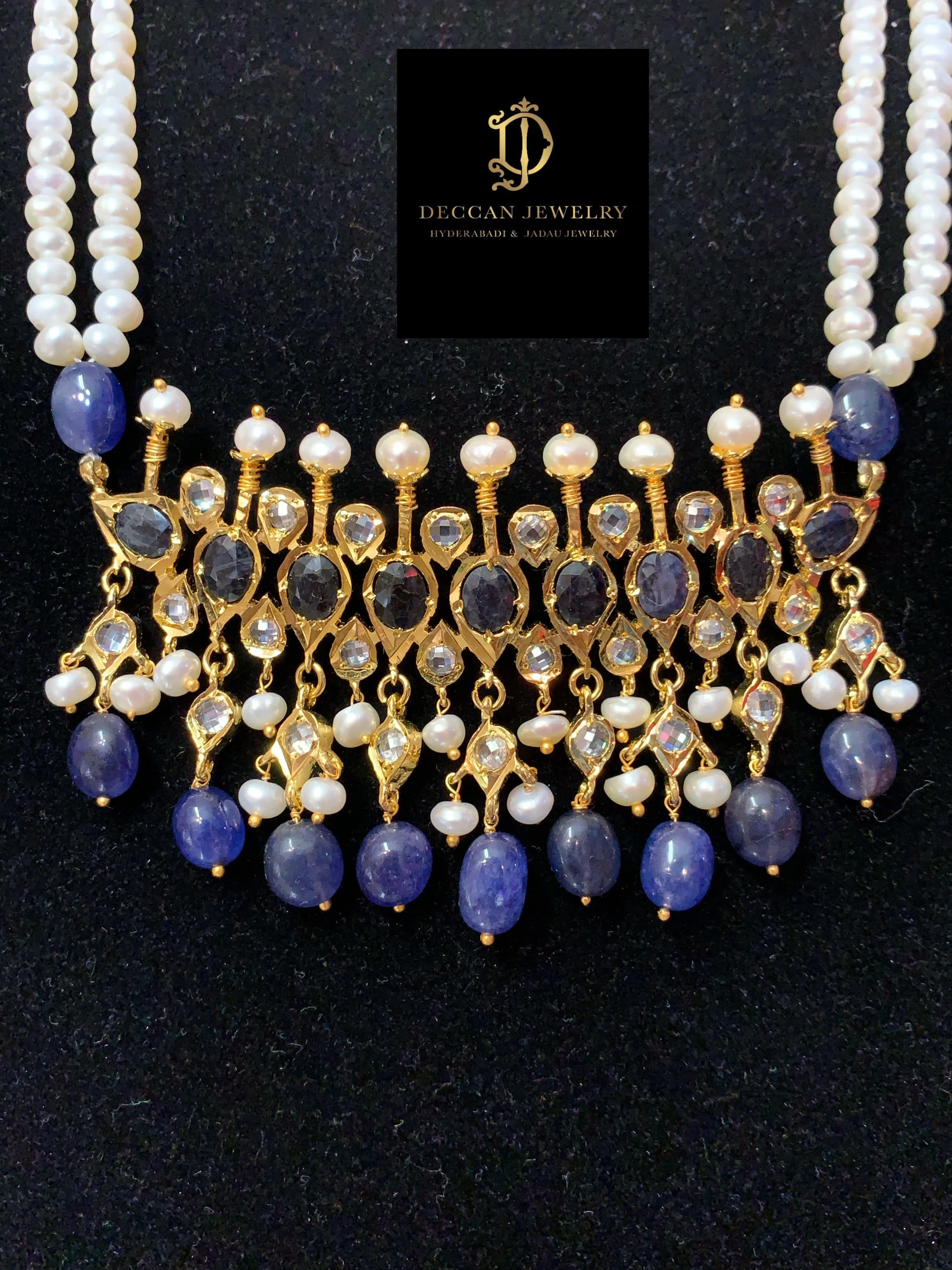 Tirmani in natural pearls and sapphires ( SHIPS IN 4 WEEKS  )