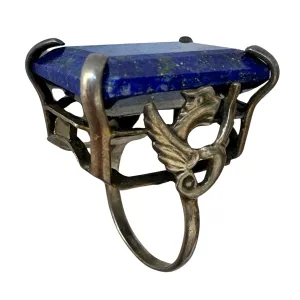 V I N T A G E // secret griffins / sterling silver and lapis lazuli statement ring / size 5.5 
