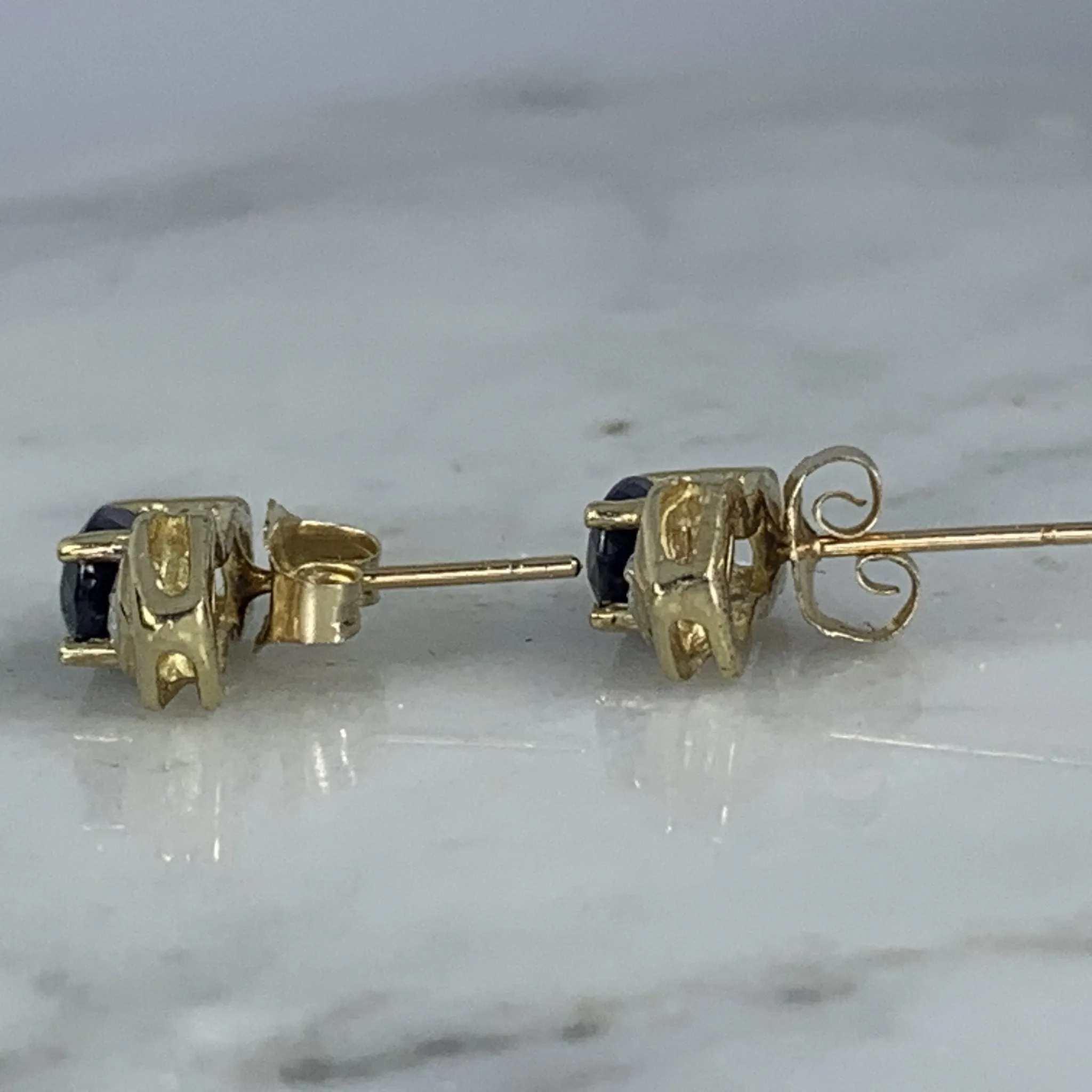 Vintage Sapphire and Diamond Earrings. 10k Solid Yellow Gold. September Birthstone.