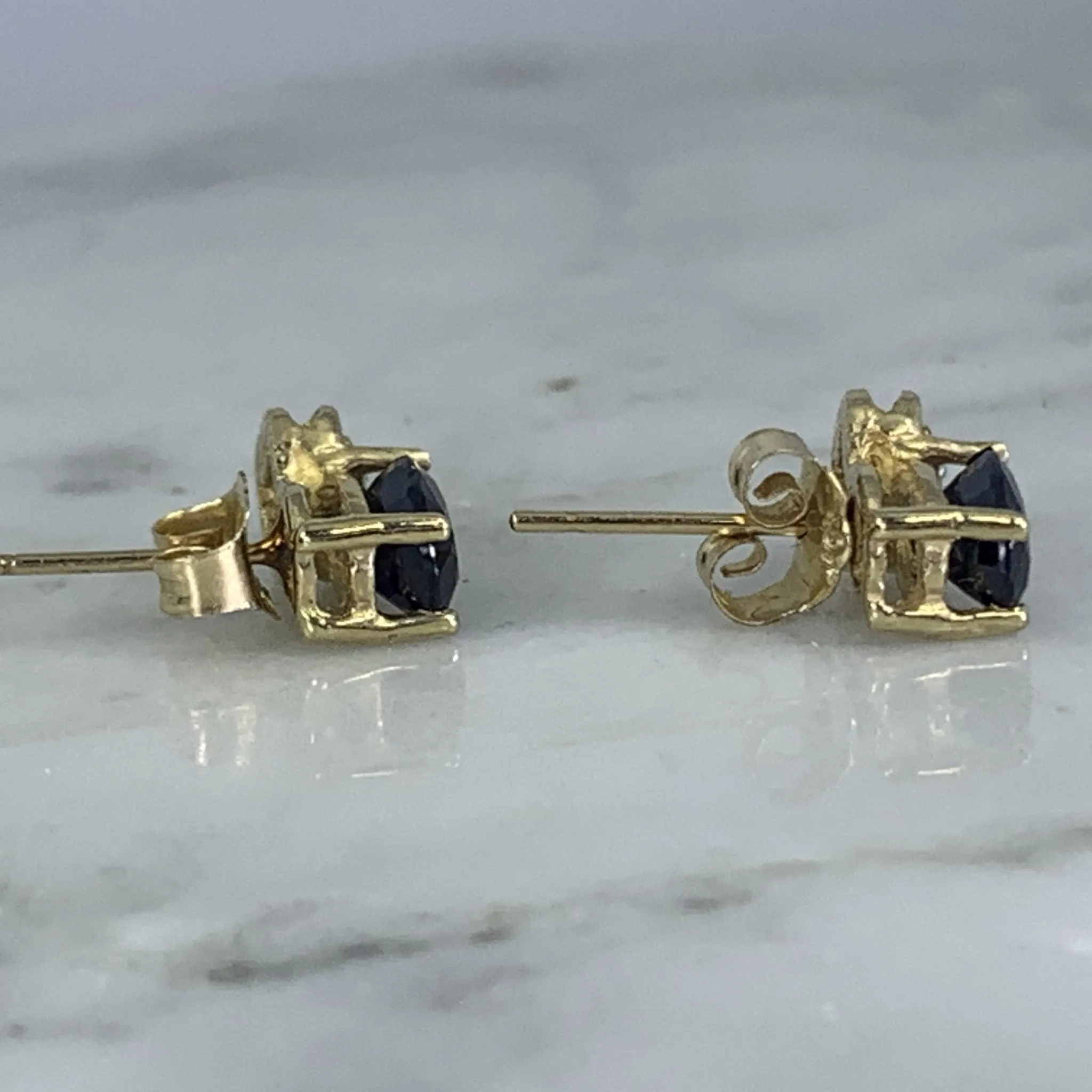 Vintage Sapphire and Diamond Earrings. 10k Solid Yellow Gold. September Birthstone.