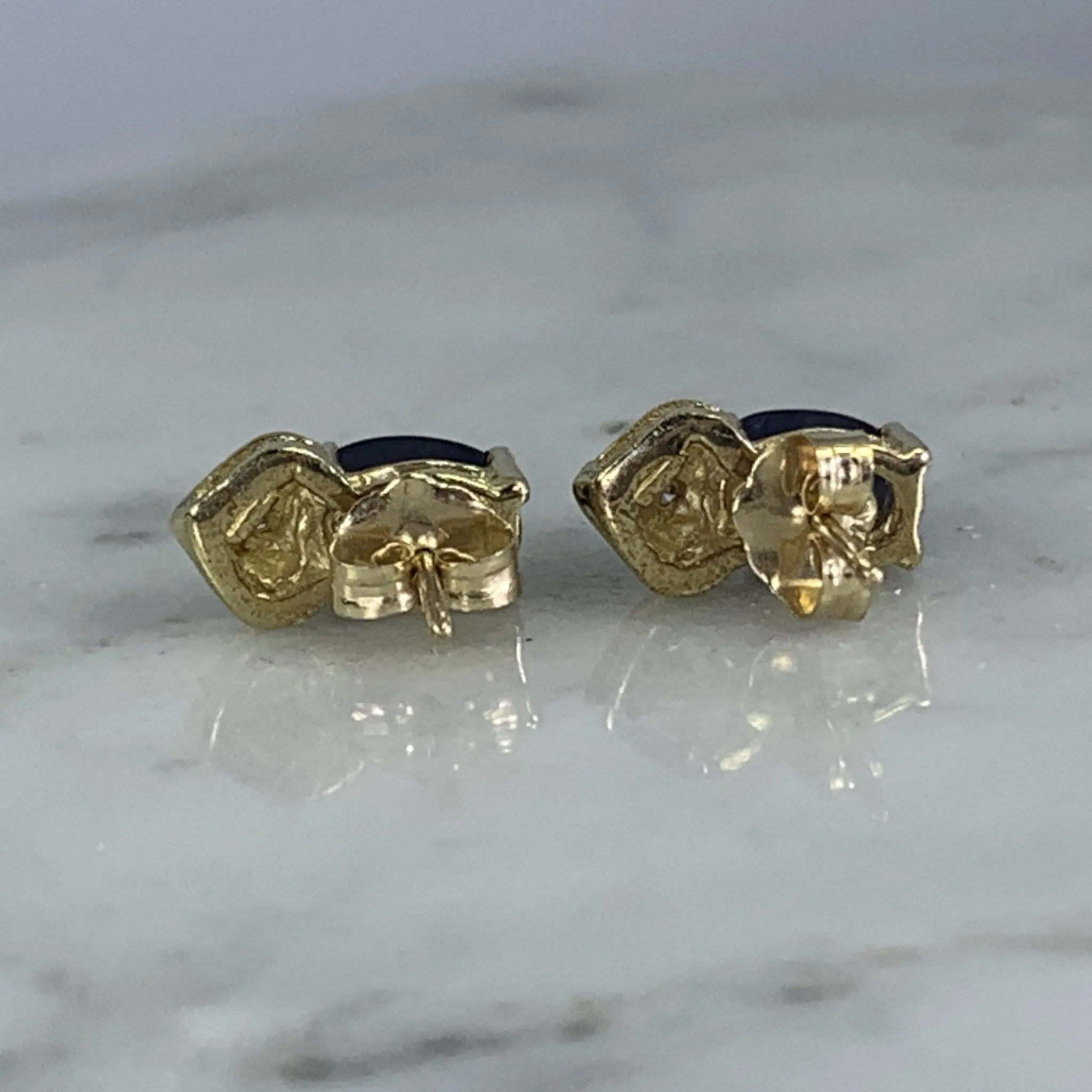 Vintage Sapphire and Diamond Earrings. 10k Solid Yellow Gold. September Birthstone.