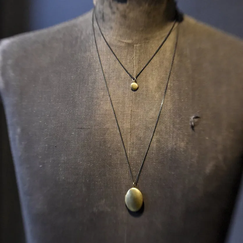 Vintage Tiny Charm Locket Necklace Brushed Brass
