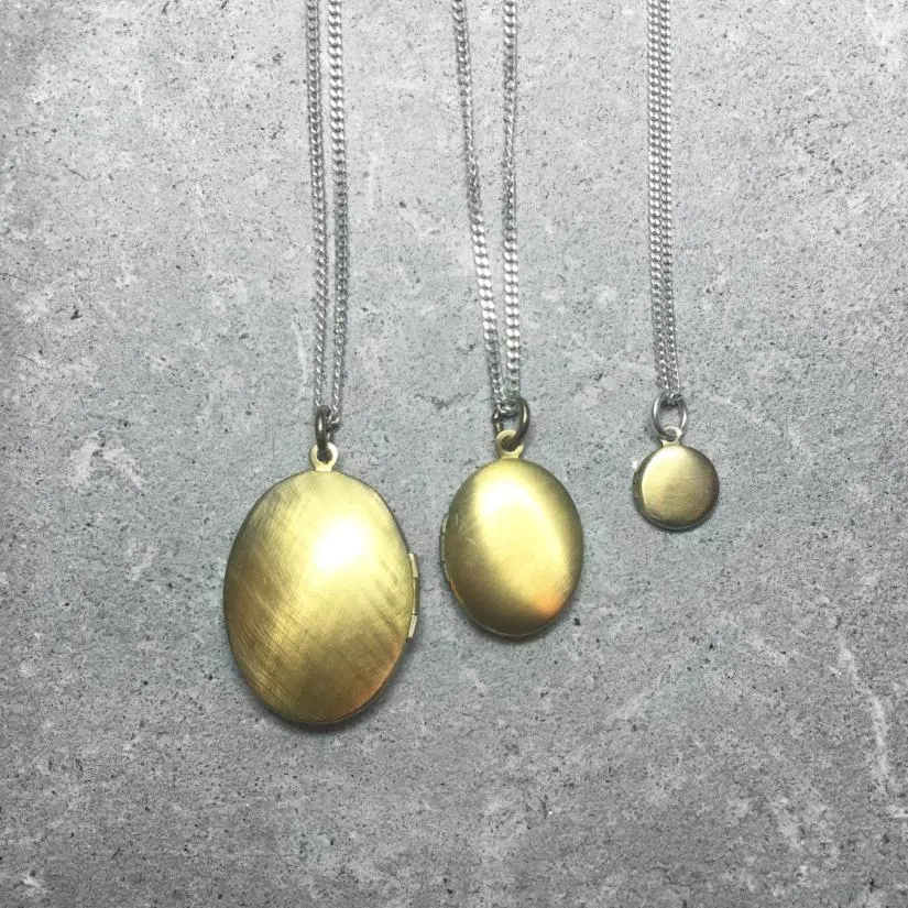 Vintage Tiny Charm Locket Necklace Brushed Brass