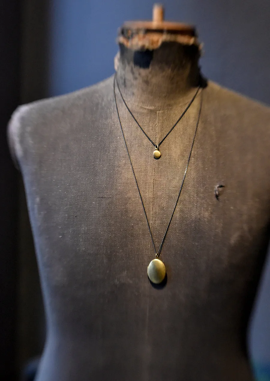 Vintage Tiny Charm Locket Necklace Brushed Brass