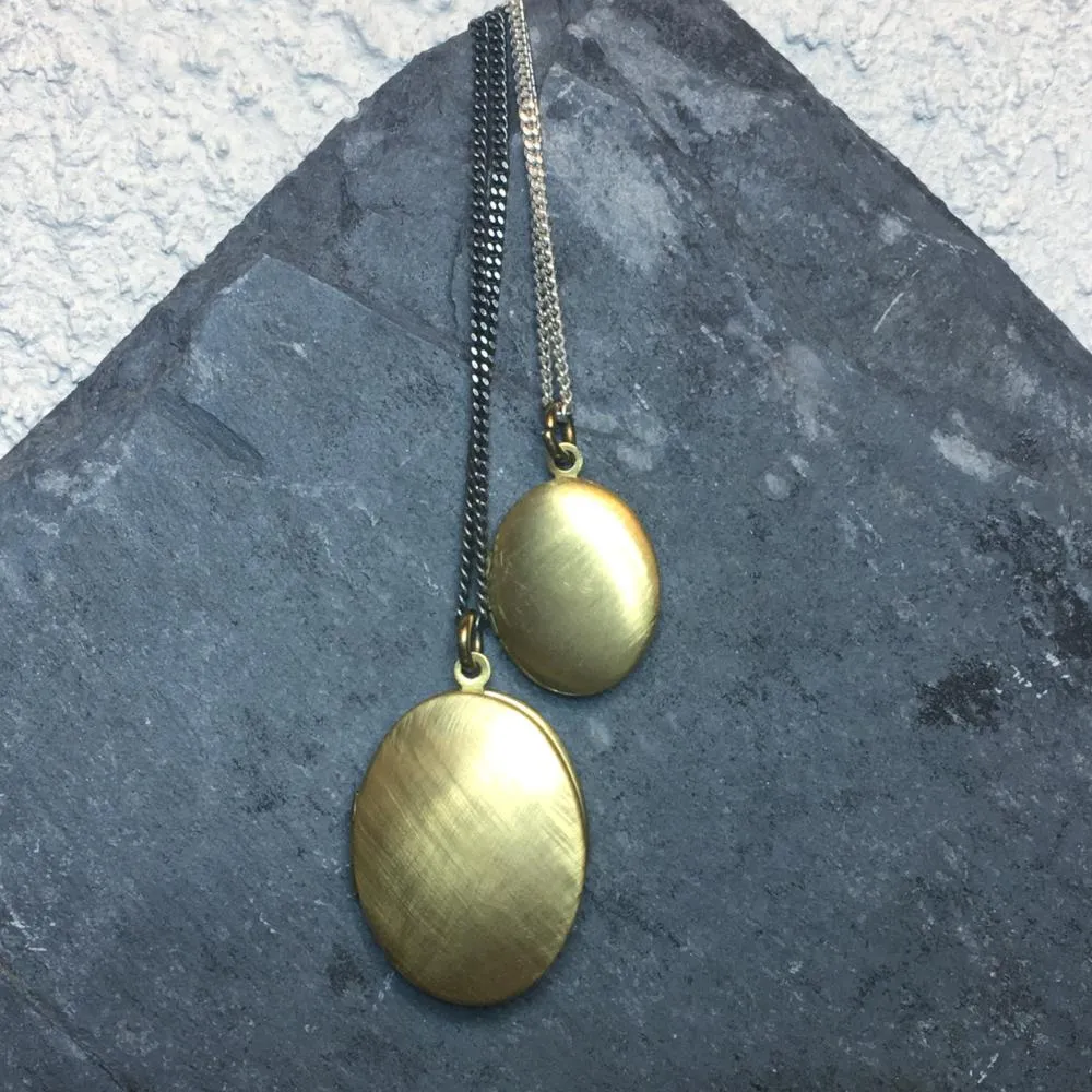 Vintage Tiny Charm Locket Necklace Brushed Brass