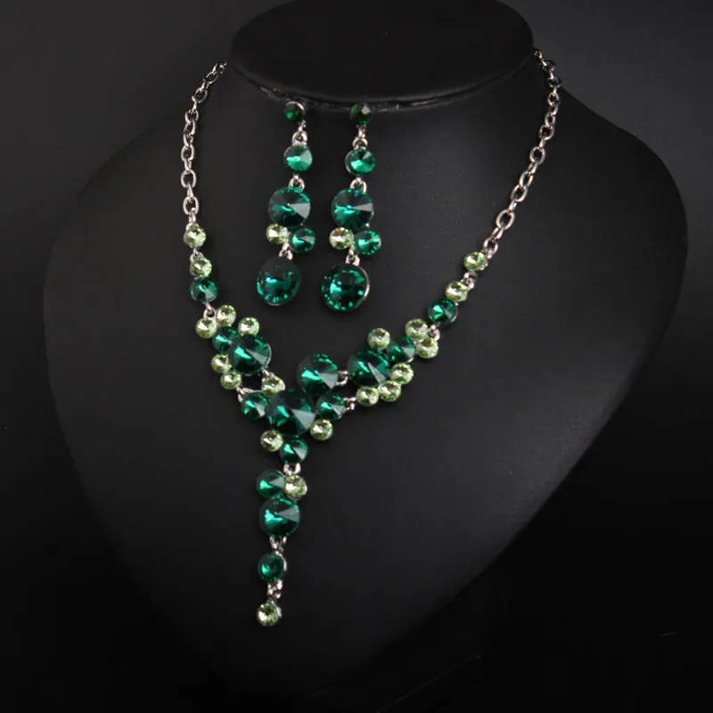 Women Bridal Dress Accessories Luxury Purple Flower Crystal Rhinestone Statement Collar Choker Necklace Earring JewelrySets