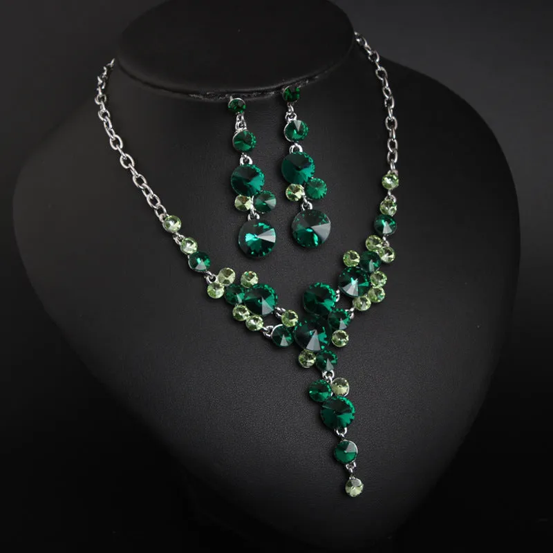Women Bridal Dress Accessories Luxury Purple Flower Crystal Rhinestone Statement Collar Choker Necklace Earring JewelrySets