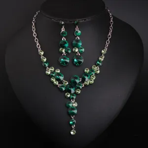 Women Bridal Dress Accessories Luxury Purple Flower Crystal Rhinestone Statement Collar Choker Necklace Earring JewelrySets
