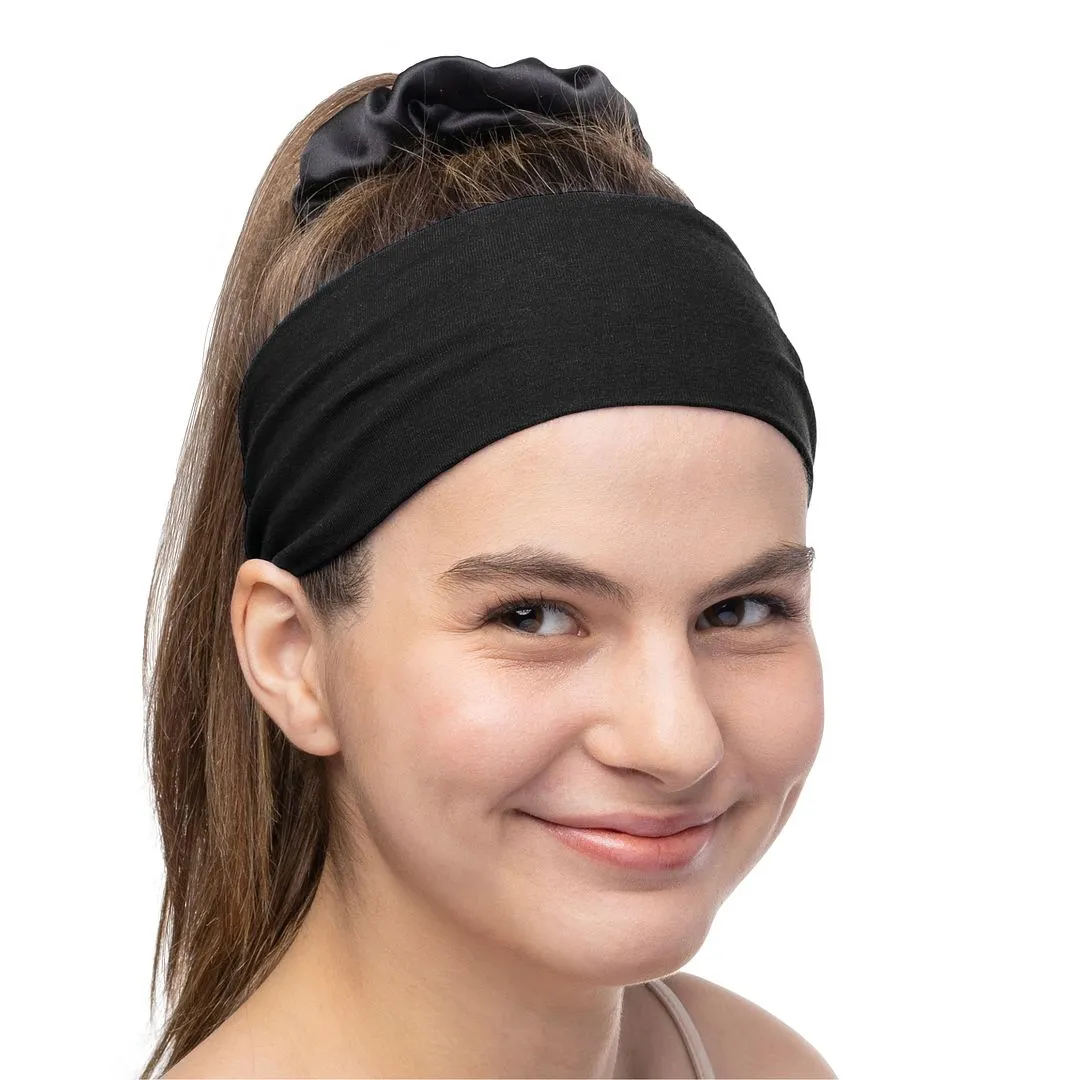 Women's Headbands Cotton Jersey 3" Wide Yoga Fitness Fashion Made in the USA Black