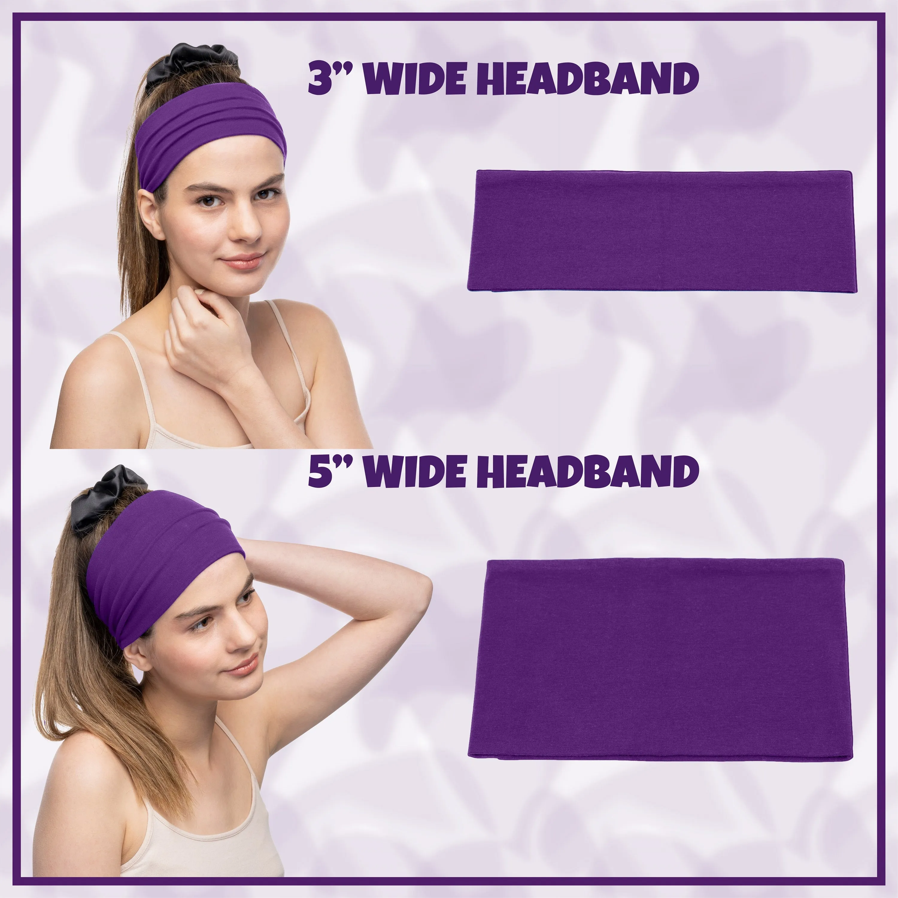 Women's Headbands Cotton Jersey 3" Wide Yoga Fitness Fashion Made in the USA Black