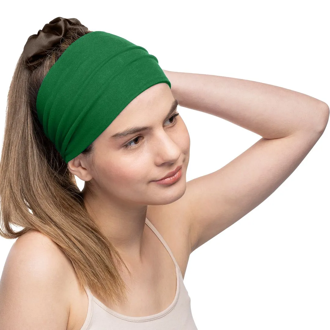 Women's Headbands Cotton Jersey 5" Wide Yoga Fitness Fashion Made in the USA Green