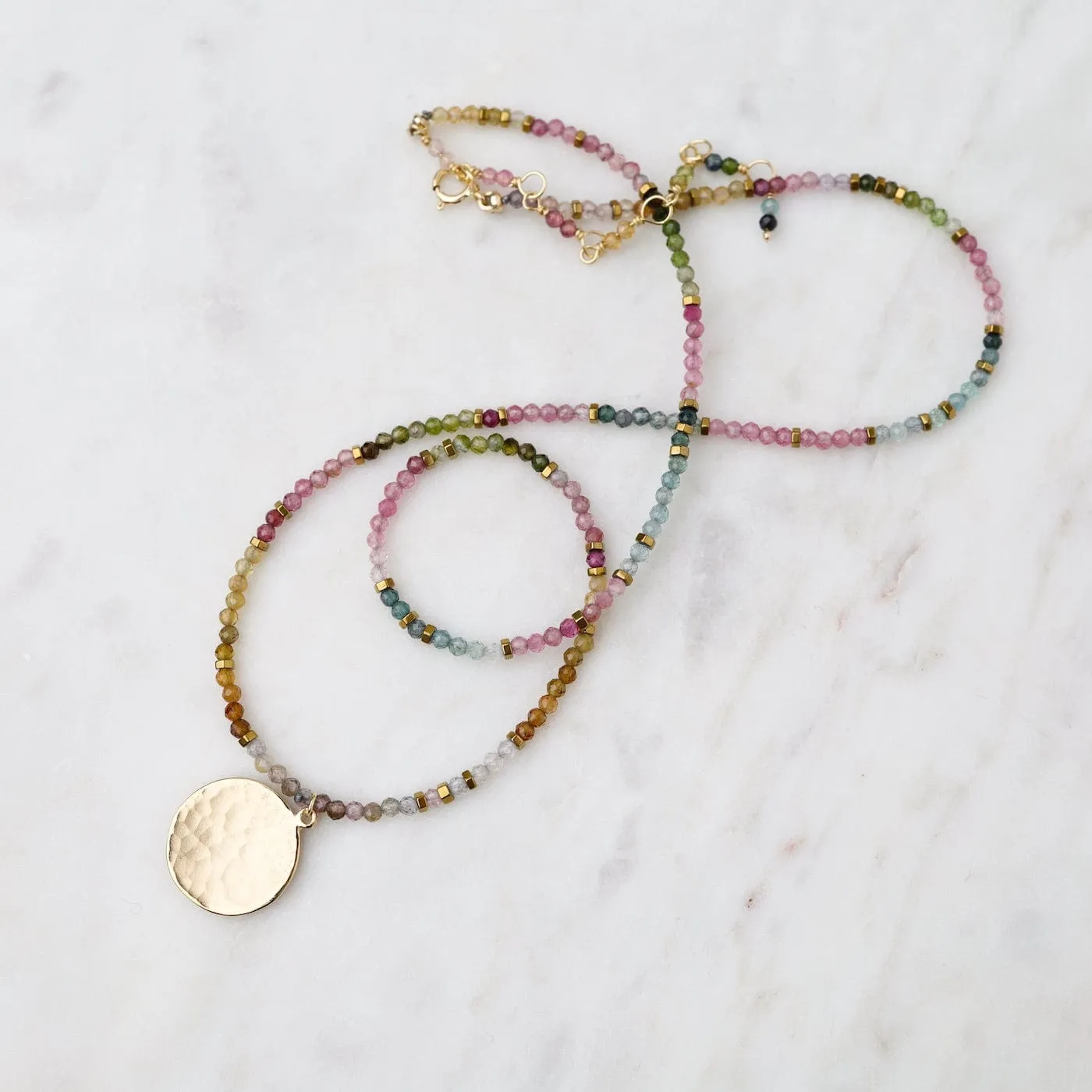 'Wrap' Watermelon Tourmaline Gemstone Large Hammered Pendant