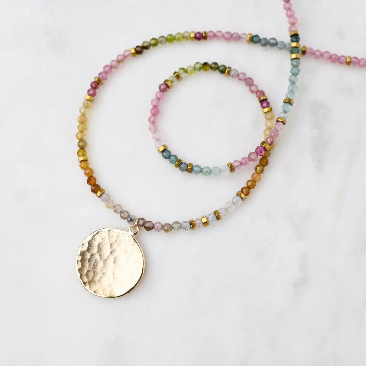 'Wrap' Watermelon Tourmaline Gemstone Large Hammered Pendant