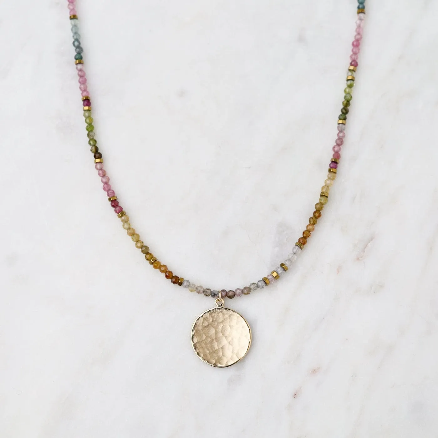'Wrap' Watermelon Tourmaline Gemstone Large Hammered Pendant