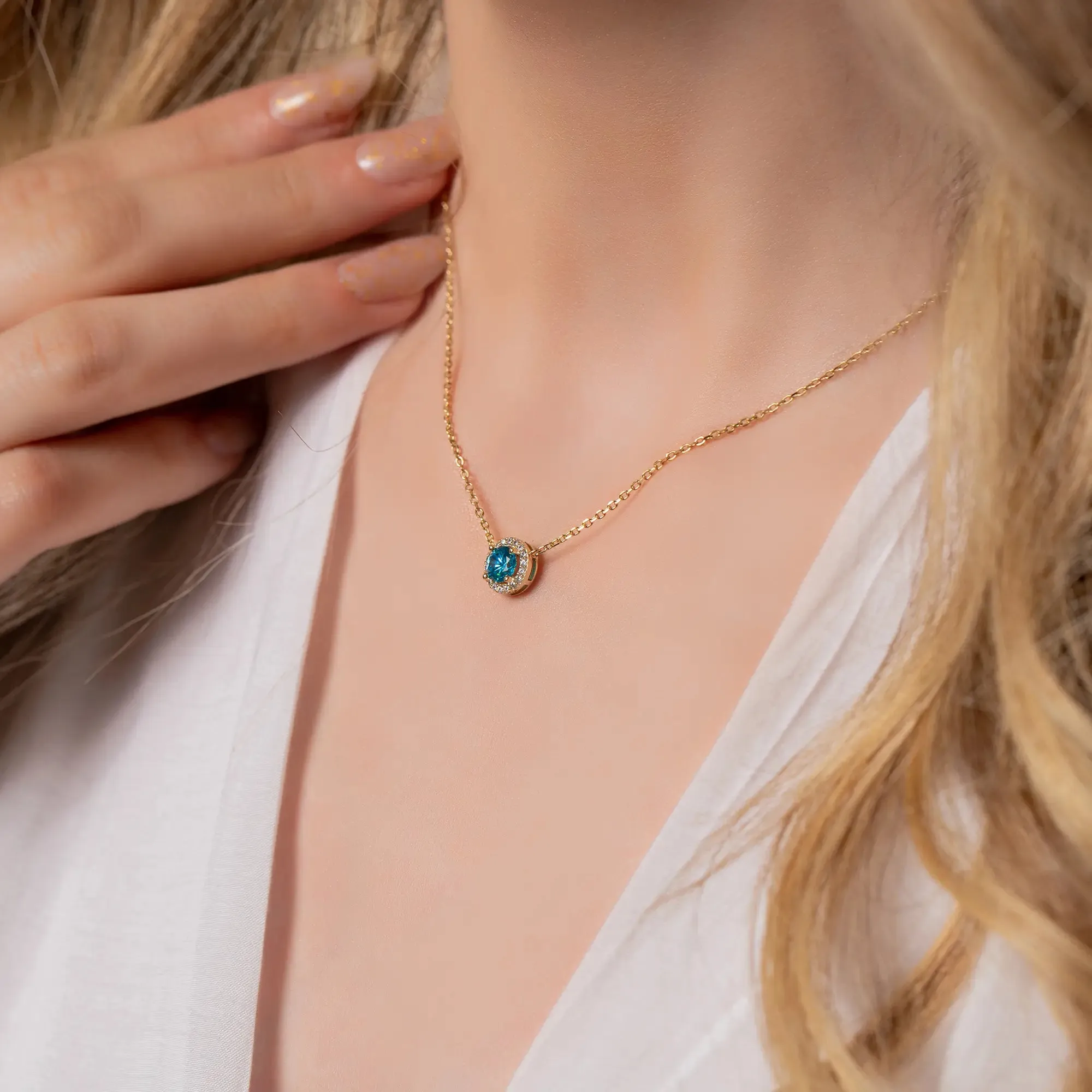 Yellow Gold Chain Gemstone Necklace
