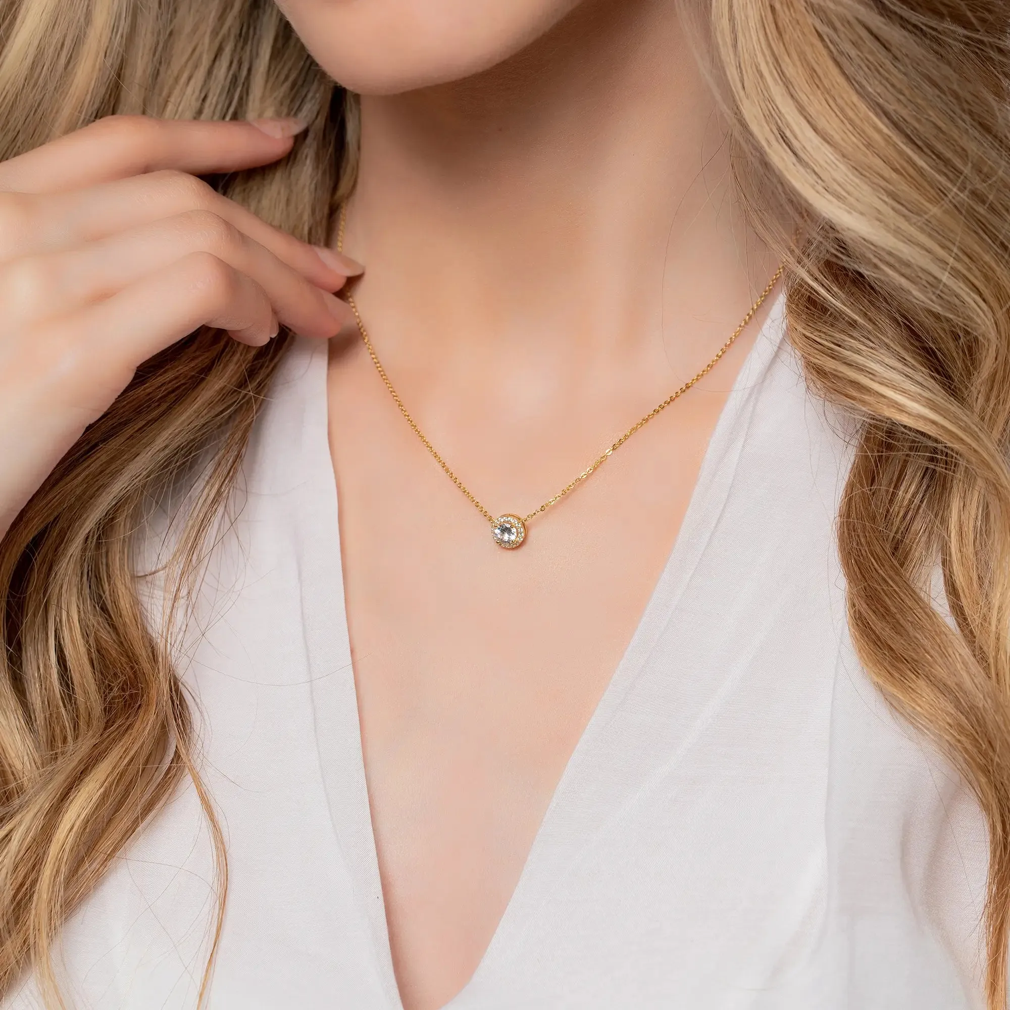 Yellow Gold Chain Gemstone Necklace